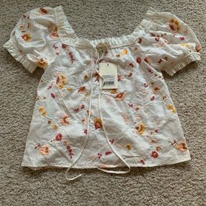 Sezane embroidered floral top sz xs 34